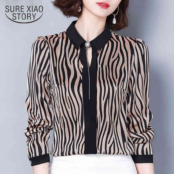 Long Sleeve Shirts Fashion Plus Size 3XL 4XL Women Office Striped Chiffon Blouse Shirt 2321 50 210415