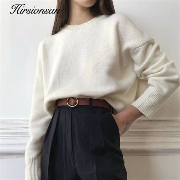 Hirsionsan Winter Oversized Sweater Women Elegant Knitted Basic Pullovers O Neck Loose Soft Female Cashmere Jumper 210908