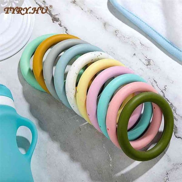 Ring Silicone Beads BPA Free Teething 10pcs Baby Teethers Chew Nursing Charm Necklace Pendant Toys DIY Pacifier Chain 210812