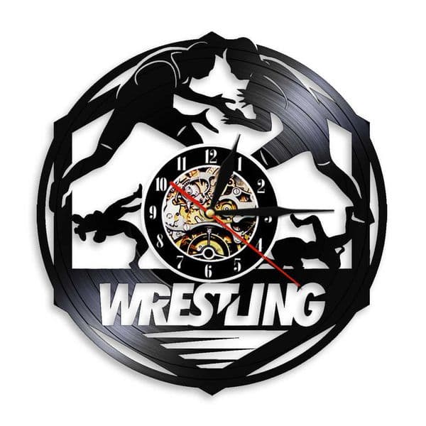 Wrestg Vinyl Record Wall Clock Wrestle Sign Sports GYM Decor Clocks Watch Gymnasium Modern Design Silent Quartz Movement X0726