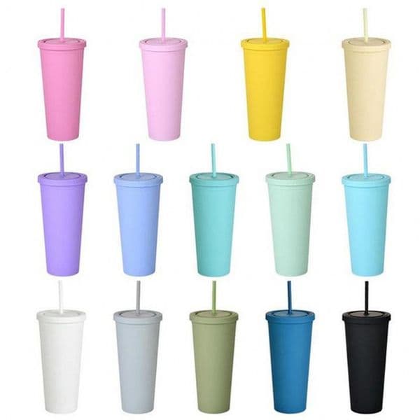 22OZ TUMBLERS Matte Colored Acrylic Tumbler with Lids and Straws Double Wall Plastic Reusable Cup