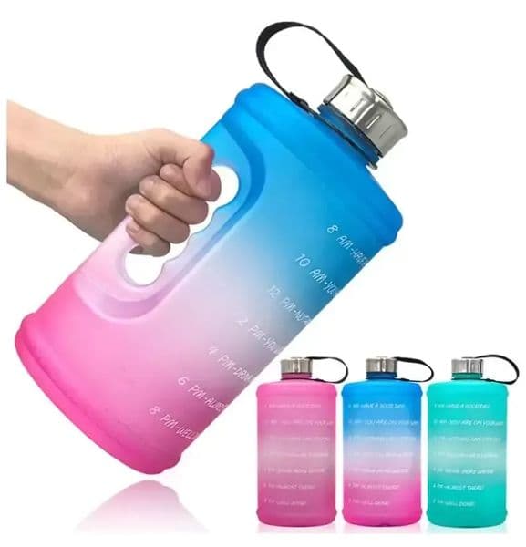 Water Bottle for Sports Motivational Time Marker Outdoor Leakproof BPA Free 73oz Reusable Bottles with Handle 3 Colors FY5204 0315