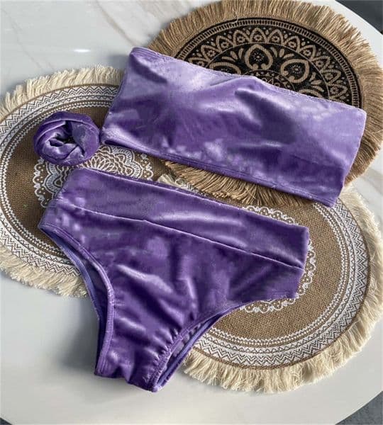 Velvet Bikini Set Classic 3 Pieces Swimwear Fashion Letter Print Swimsuit Vacation Sunscreen Sexy Lingerie Girls Beachwear