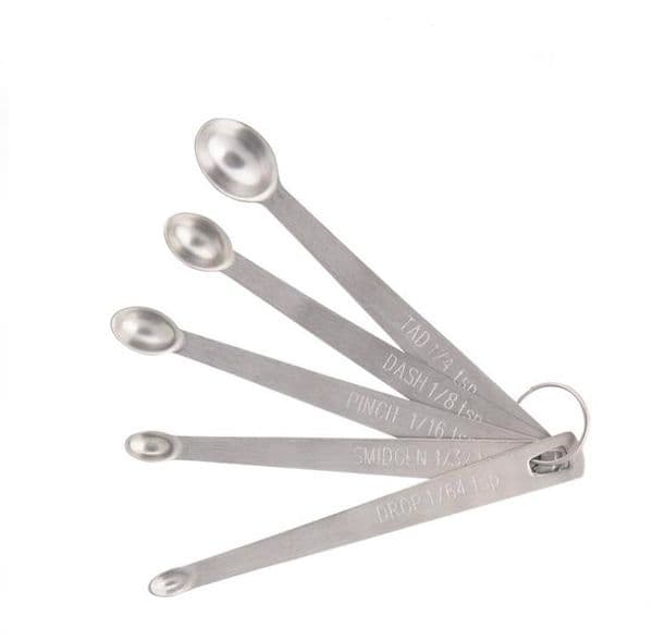 Set of 5 Stainless Steel Round Measuring Spoons Tools Measuring-Liquid and Dry Ingredients Drop Smidgen Pinch Dash Tad Spoon SN3011
