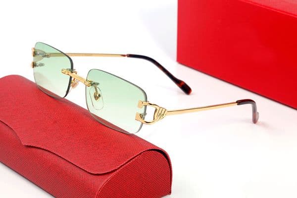 Fashion Designer Over Glasses Sunglasses Women Sports Driving Goggle Gold Frameless Eyeglasses Polarized uv Protection Square Red Blue Yellow Green Lens Eyewear