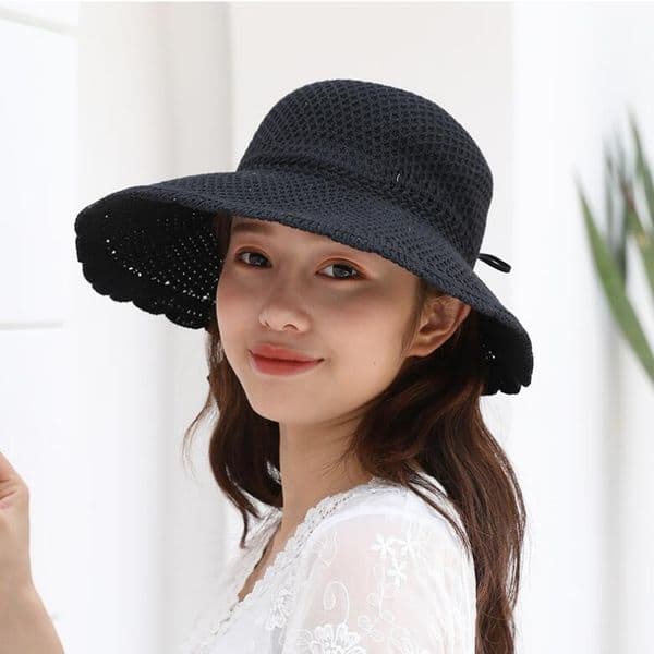 Women's summer outing sunshade bow straw hat GSCM068 Foldable beach hat knitted empty top hat caps Wide Brim Hats