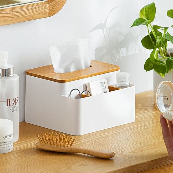 Desktop Plastic Tissue Box Home Creative Multifunctional Storage Tissue Box Wooden Toilet Paper Box Storage Boxes Bins