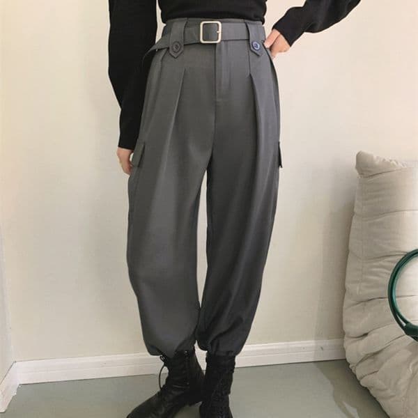 OL Minimalist High Waist Overalls Pants Women Spring Fall Casual Sportswear Waistband Cargo Suit Trousers 210421