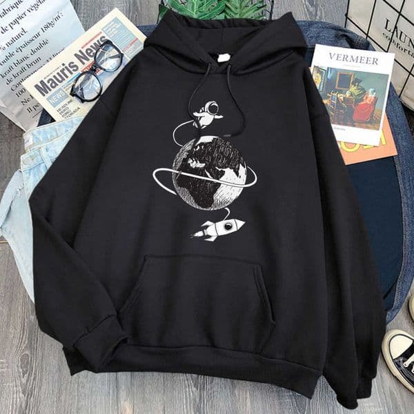 Astronaut Travels In Space Print Sweatshirts Man Long Sleeve Harajuku Fleece Hoody Vintage Cartoons Hoody Hip Hop Punk Hoodies H0909
