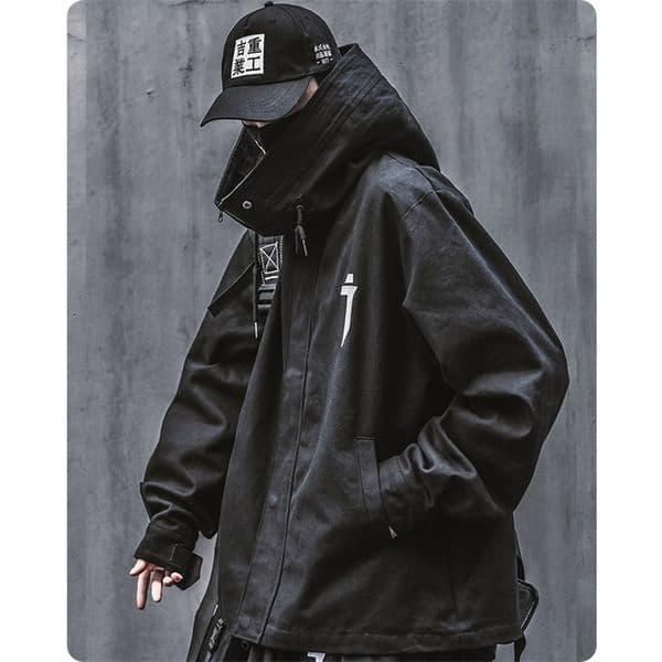 Spring trend functional wind high collar coat loose hooded work jacket Men's clothes Harajuku Hiphop Safari Style outer garment 220301