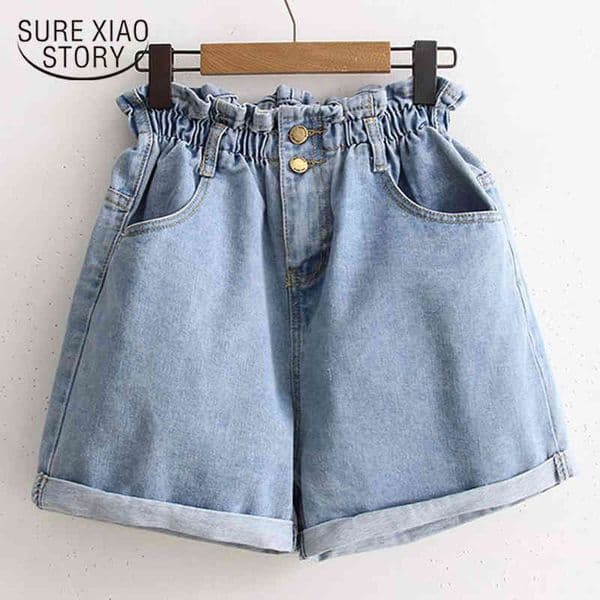 Plus Size Loose Denim For Summer Korean Elastic High-Waist Shorts Women Jeans Wide Leg Short Pants Ladies 9511 210415