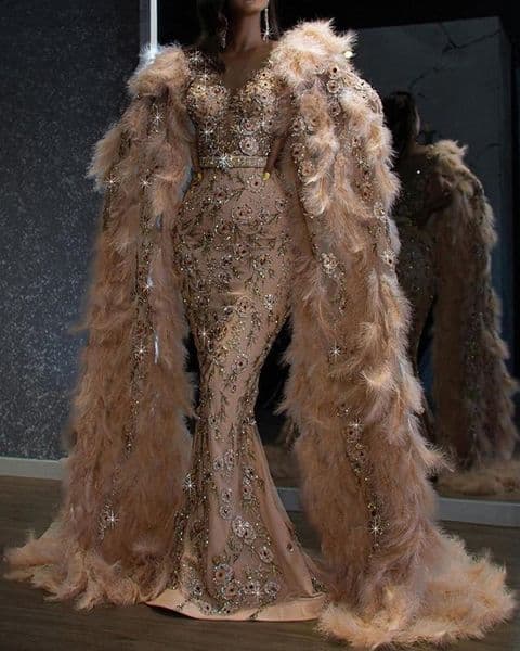 Luxury Mermaid Evening Dresses With Warp Major Beading Feather Beads Appliqued Prom Dress Belt Formal Pageant Gown Custom Made Vestido de novia