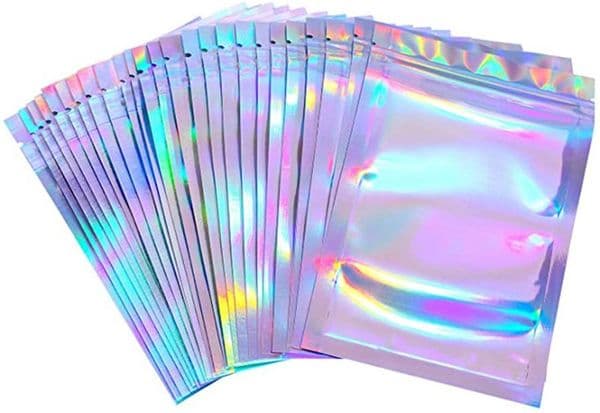 Resealable Smell Proof Bags Foil Pouch Bag Flat laser color Packaging Bag for Party Favor Food Storage Holographic Color
