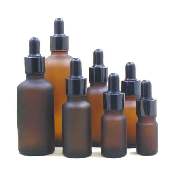 wholesale Luxury Amber Frosted Glass Dropper Bottle with Black Anodized Aluminum Cap for Essential Oil Perfume 5ml 10ml 20ml 30ml 50ml 100ml