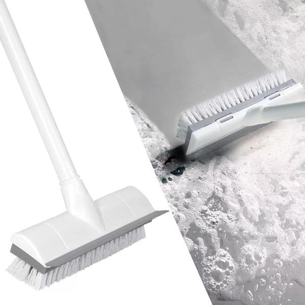 Cleanhome Floor Scrub Brush with 50 in Adjustable Stainless Metal Long Handle Scrubber with Stiff Bristles for Tile Cleaning 210329