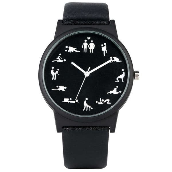 Creative Fun Quartz Watch for Men Black Dial Quartz Watches Comfortable Black Leather Strap Wristwatch for Male H1012