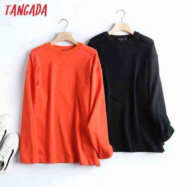 Tangada Women Fashion Solid Sweatshirts Oversize Long Sleeve O Neck Loose Pullovers Female Tops 4C77 211108