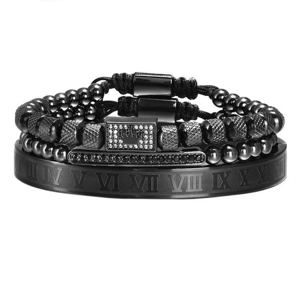 3pcs/Set Gold Royal King Crown Men Bracelets Roman Numeral Bracelet Unique Design Braided Adjustable Bangle Pulseira
