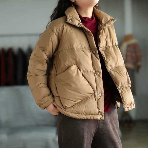 Large Size Loose 90 White Duck Down light Jacket Women Winter Style literary Lapel asymmetric Pocket Warm Top 211126