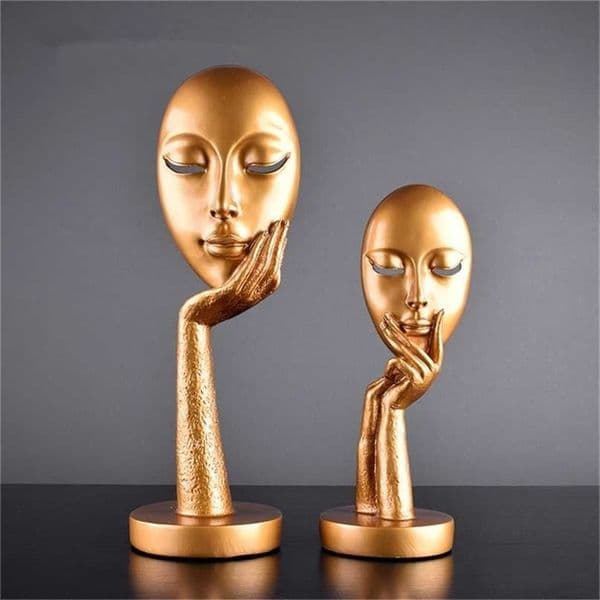 Creative Nordic Home Decoration Abstract Figure Sculpture Woman Face Mask Model Statue Resin Art Crafts Ornaments Decor 211108