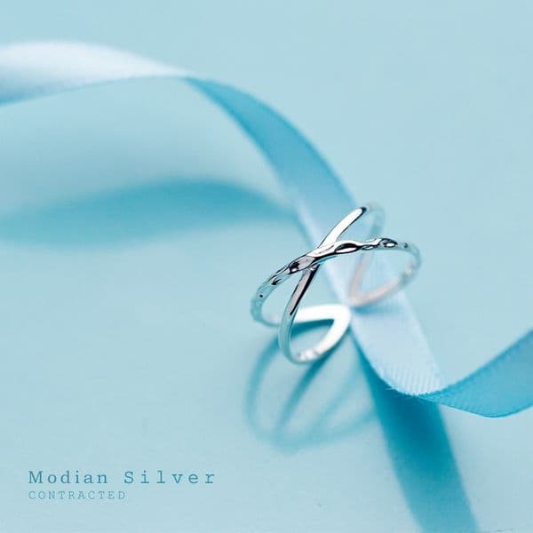 Geometric Cross Line Open Adjustable Finger Ring for Women Fashion Double Circle Sterling Silver 925 Fine Jewelry 210707