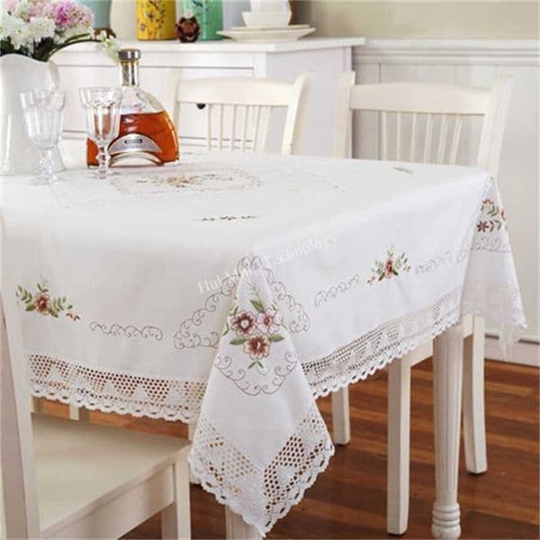 Europe embroidered white tablecloth dining cover Cotton yarn flower Lace pastoral coffee towel with HM54 211103