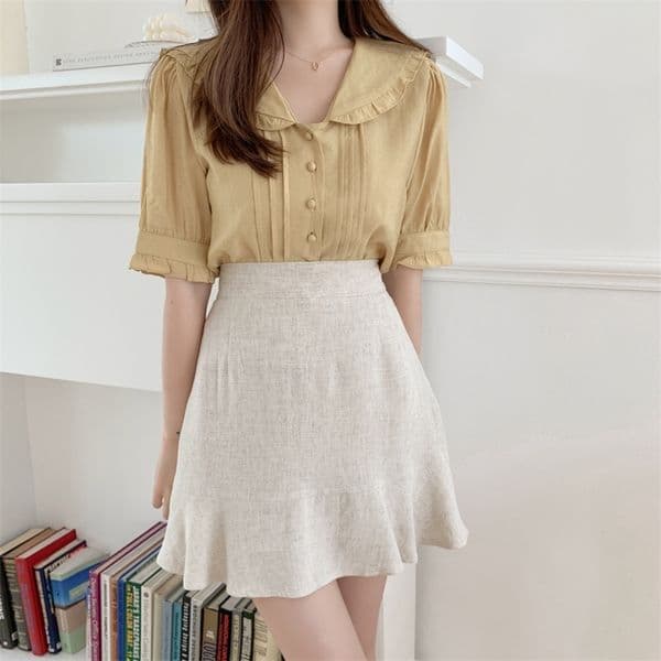 Spring Vintage Solid Female Oversize Tops Womens Shirt Short Sleeve Girls Blouse Summer Plus Size Women Blouses Femme Blusas 210417Z