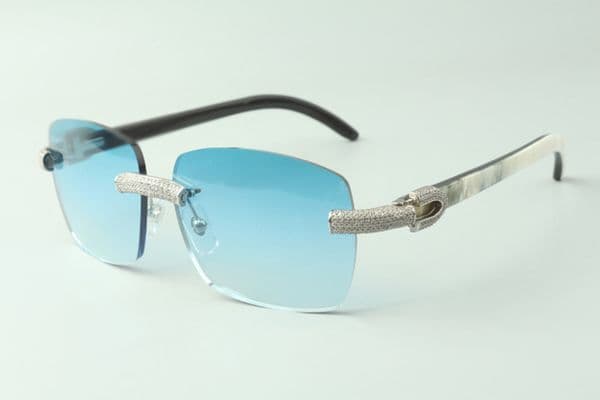 Exquisite classic micro-paved diamond sunglasses 3524025, natural mixed buffalo horn temples glasses, size: 18-140 mm
