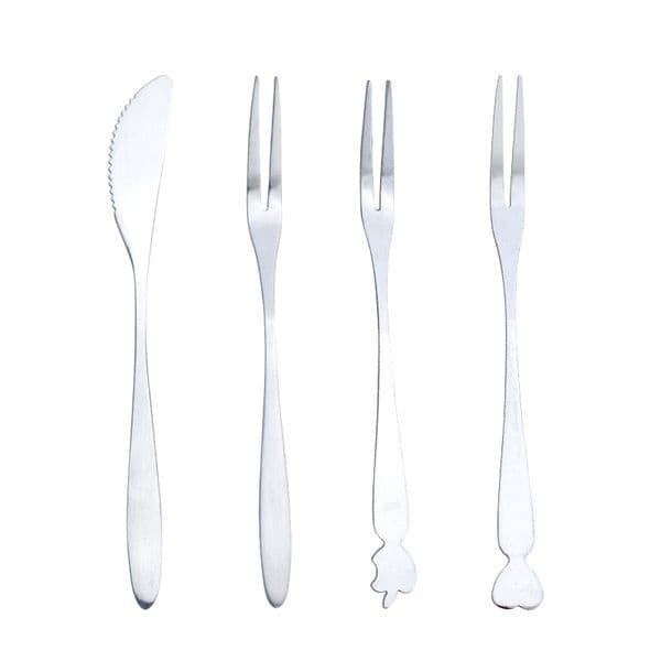 Stainless Steel Fruit Fork Creative Two-tooth Forks Cake Moon Cakes Knife Household Portable Fruits Sign WH0383