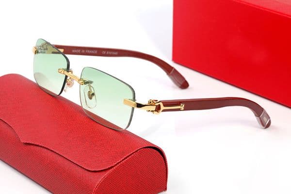 Brand Designer Sunglasses for Woman Big Frame Rectangle Man Sunglasses Luxury Panther Sunglass Green Lens with Brown Wooden Eyeglasses Frames Glasses Eyewear