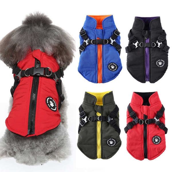 Dog Jacket Coat with D-ring Harness for Small Medium Dogs Windproof Dog Outfit Padded Warm Puppy Pet Clothes perro gato chaqueta 211007