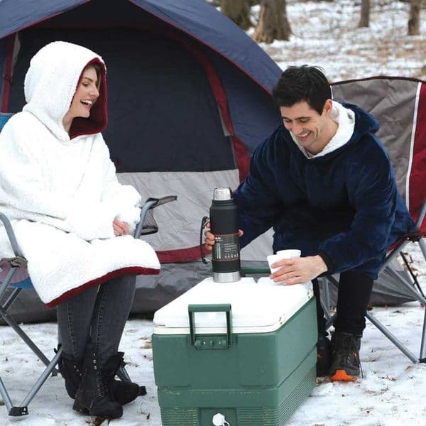 Outdoor Winter Hooded Coats Hoodie Warm Slant Hooded Robe Bathrobe Sweatshirt Fleece Pullover Blanket For Men Women