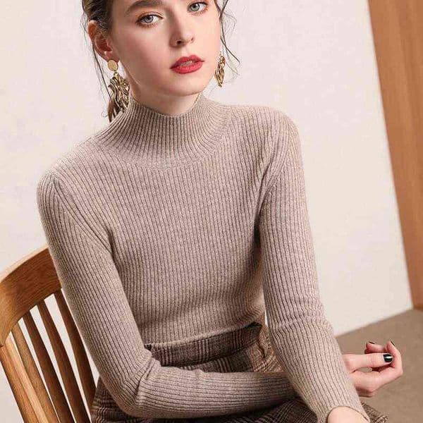 Bonjean Knitted Jumper Autumn Winter Tops Turtleneck Pullovers Casual Sweaters Women Shirt Long Sleeve Short Slim Sweater Girls 211109
