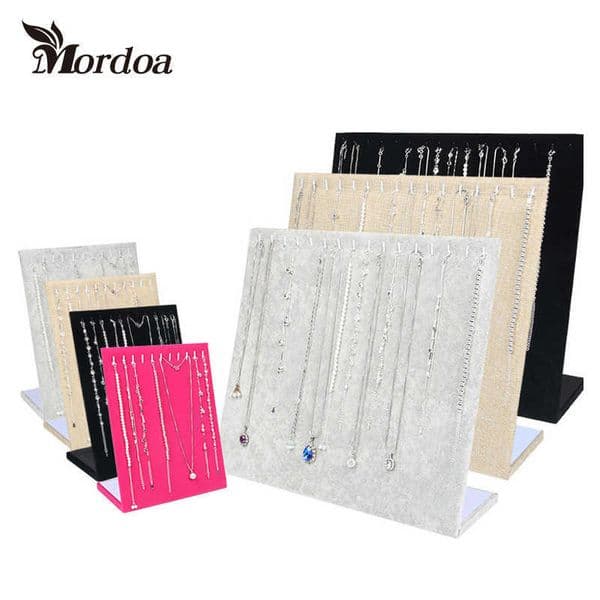 Mordoa More Style Item Gray/Black/Rose Red/Linen Velvet Material Necklace Display Plate L pendant Rack Jewelry Display Stand MX200810