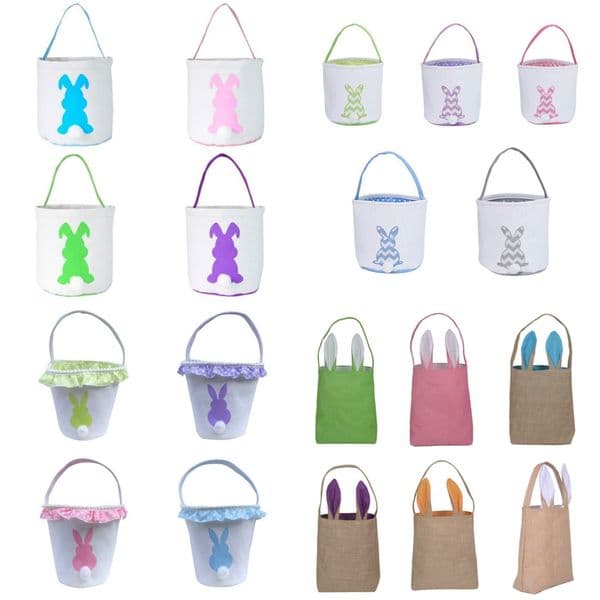 US STOCK Easter Basket Festive Cute Bunny Ear Bucket Creative Candy Gift Bag Easters Rabbit Egg Tote Bags With Rabbit Tail 27 Styles