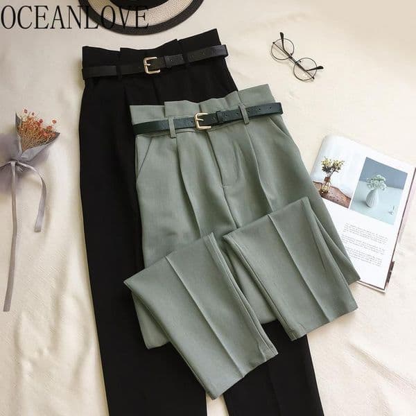 Spring OL Solid Straight Women Pants Work Fashion High Waist Pantalon Femme All Match Trousers 15269 210415