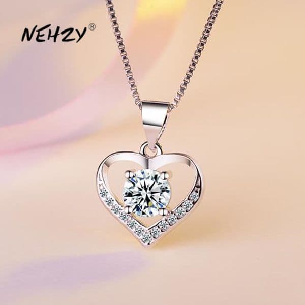 925 Sterling Silver Pendant Necklace Woman Fashion Jewelry High Quality Crystal Zircon Heart-shaped Length 45cm