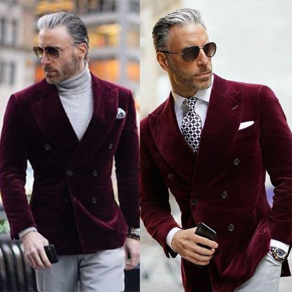 One-Pieces Business Casual Red Wine Velvet Tuxedos Double Breasted Custom Made Slim Suit Fit Groom Party Coat Tailored Work Wear
