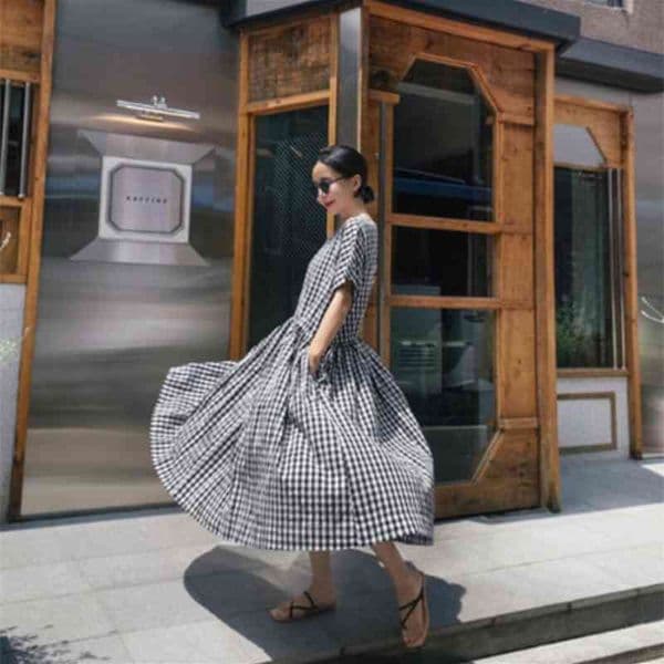 oversize loose Long Shirt Dress Spring plaid linen cotton summer Collar Buttons Dresses Robe Femme Vestido 210417Z