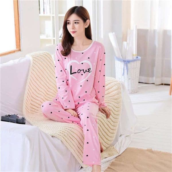 Women's Cartoon Print Pajamas Sets Long Sleeves Spring Ladies Sweet Cute Loose Sleepwear Nightwear Outfits 210928