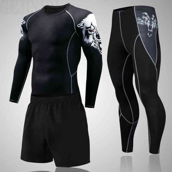 2022 New Sport Suit Men Long Sleeve T shirts Pants MMA Compression Running Set Men Bodybuilding Rashguard Gym Fitness Tracksuits Y1221