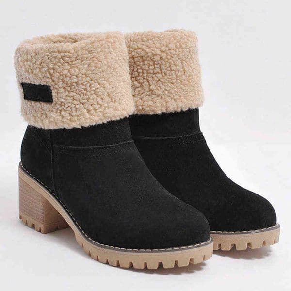 Winter Ankle Boots Women Square Heel Snow Boots Ladies Plush Warm Platform Flock Shoes Female Slip-On Zapatos De Mujer Y1105