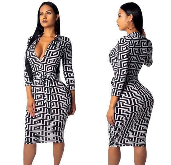Designer Womens Dresses Summer Casual Europe and The United States with A Floral Pattern Fashion Slim Sexy Women's One-piece Skirt Bodycon Clothing
