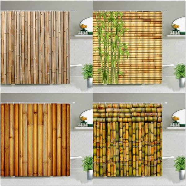 Designer Yellow h Green Bamboo Shower Curtain Bathroom Curtains Natural Scenery Waterproof Fabric Background Wall Decor Screen With Hooks Free Shipping