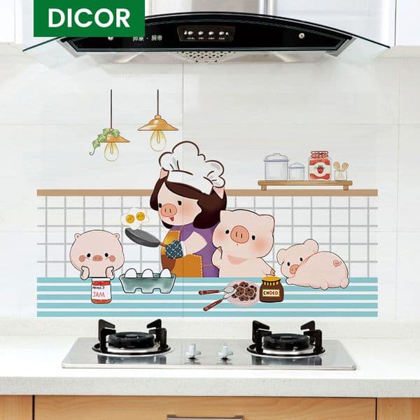 Kitchen Wall Stickers Waterproof Animals Cartoon Kitchen Decor Removable Self Adhesive Oil Proof Sticker Cabinet Stove Wallpaper