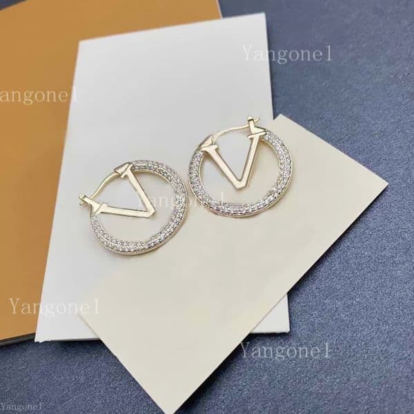 Fashion Diamonds gold hoop earrings Stud for lady Women Party Wedding Lovers gift engagement Jewelry fo r Bride