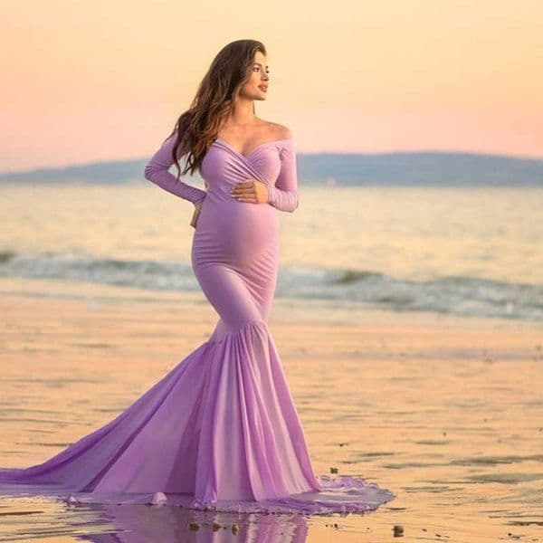 2019 Cotton Maternity Photography Props Maternity Gown Dress Off Shoulder Sexy Women Pregnancy Maxi Dresses For Photo Shooting Q0713