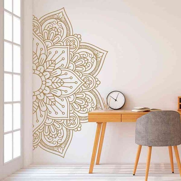 Flower Wall Sticker Half Mandala Waterproof Door Window Vinyl Decal Yoga Meditation Room Bedroom Interior Decor Wallpaper E717 210705