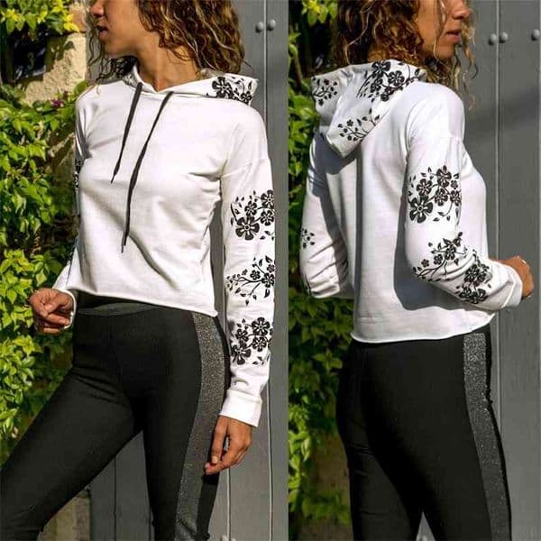 LOSSKY Print Floral Hoodies Casual Hooded Long Sleeve Pullover Women's Autumn Fashion Sweatshirt Hoody Crop Tops Hoodie 210507