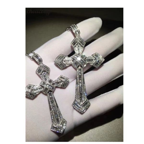 14K Gold Long Diamond Cross Pendant 925 Sterling Silver Party Wedding Pendants Necklace For Women men moissanite Jewelry Gift